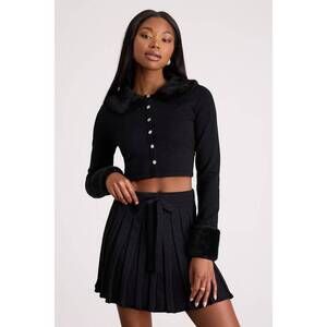 Lulus Layden Black Knit Pleated Mini Skirt - Size XL